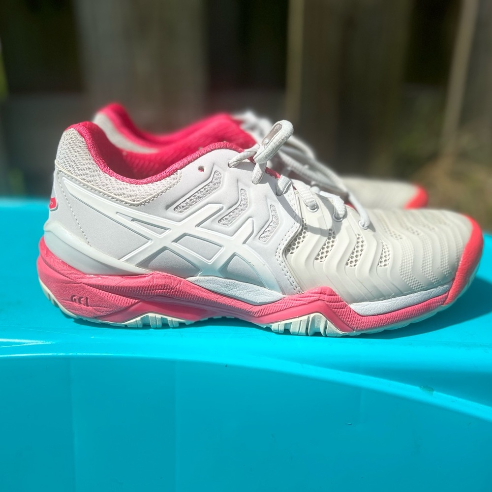 ASICS Gel Resolution 7. Women. Pink/White/Silver. Size 6.5